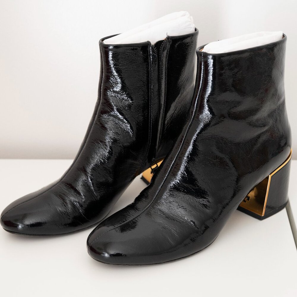 Tory Burch Juliana 65mm Patent Leather Booties - Perfect Black - Size 7.5